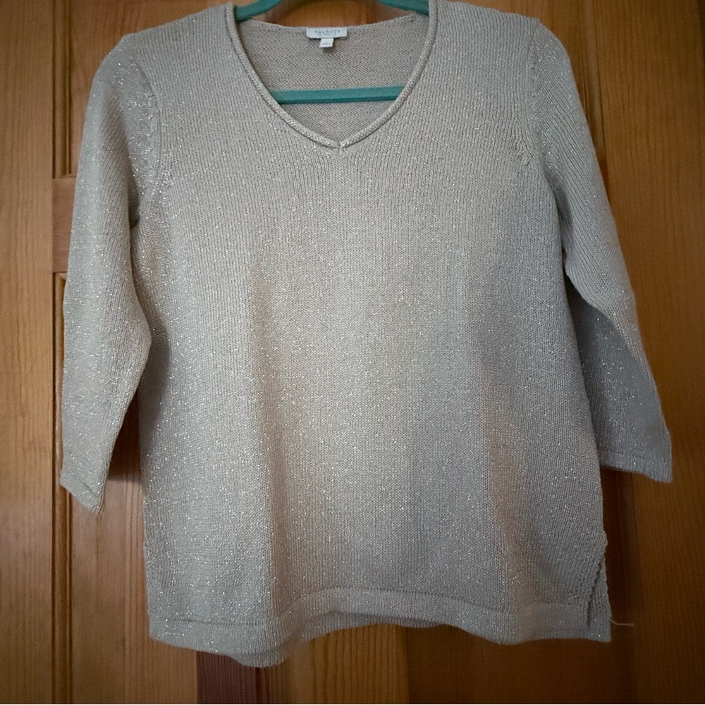 Talbots Petite Metallic Knit V-Neck Sweater — Size S